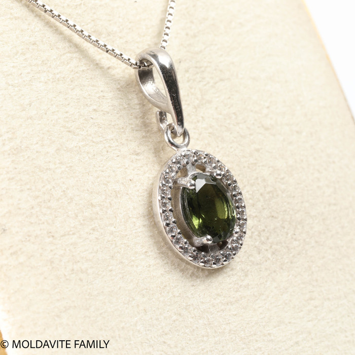 Oval Pendant  With Moldavite and Cubic Zirconia (MSP0238)