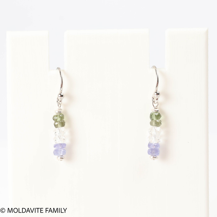 Earrings - Sterling Silver - Moldavite/Tanzanite/Herkimer (MSE0068)