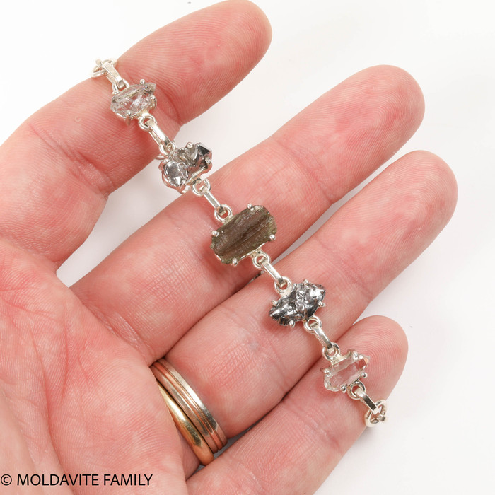 Sterling Silver Bracelet - Moldavite, Herkimer, Meteorite (MSB020)