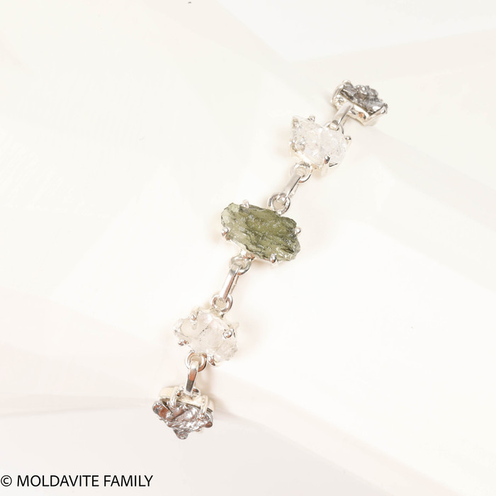 Sterling Silver Bracelet - Moldavite, Herkimer, Meteorite (MSB022)