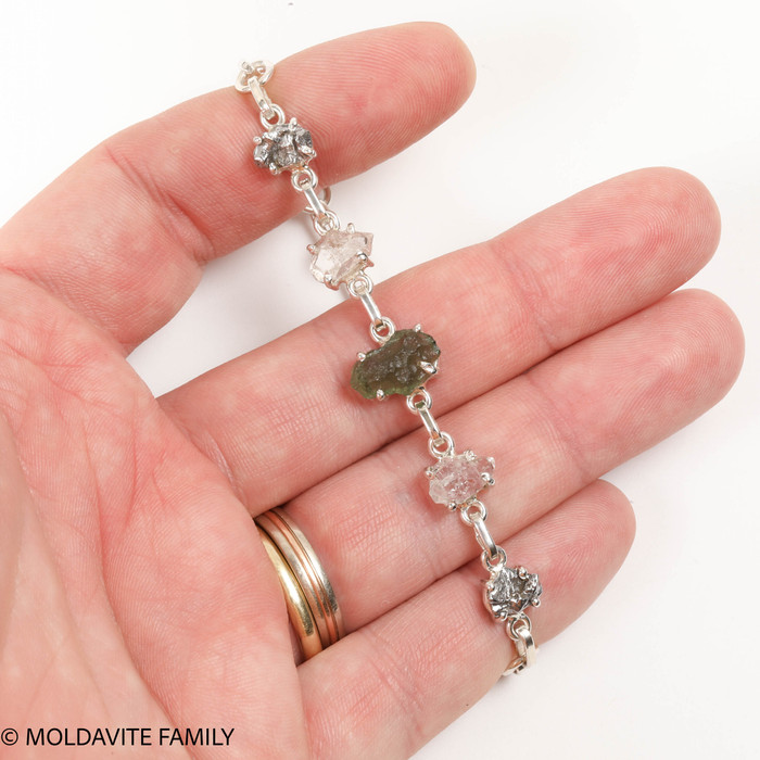 Sterling Silver Bracelet - Moldavite, Herkimer, Meteorite (MSB023)