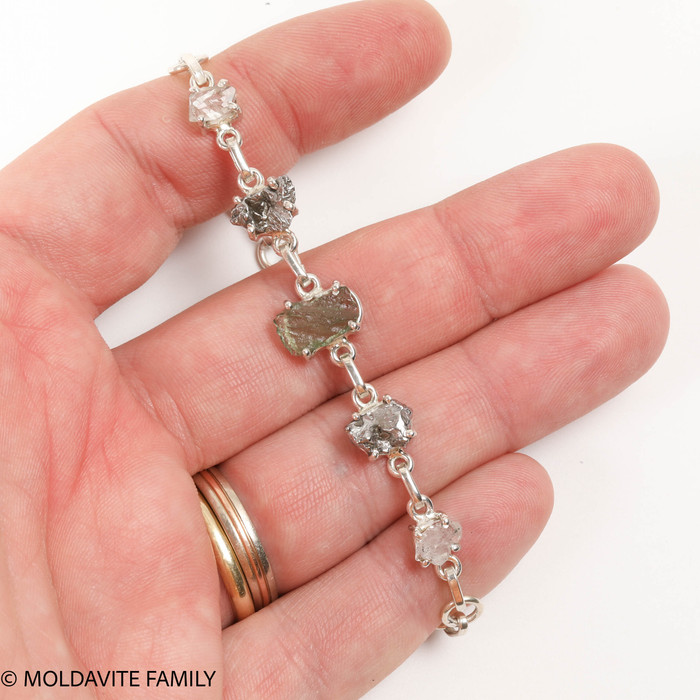 Sterling Silver Bracelet - Moldavite, Herkimer, Meteorite (MSB024)