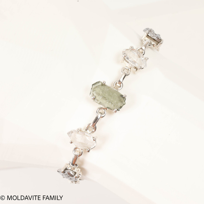Sterling Silver Bracelet - Moldavite, Herkimer, Meteorite (MSB026)