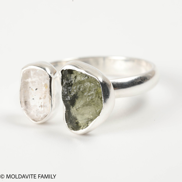 RING - RAW MOLDAVITE & HERKIMER DIAMOND - SIZE 8 (MSR169I037)