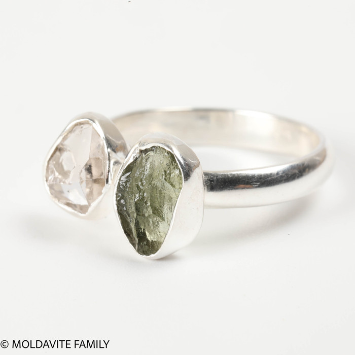 RING - RAW MOLDAVITE & HERKIMER DIAMOND - SIZE 8 (MSR169I039)