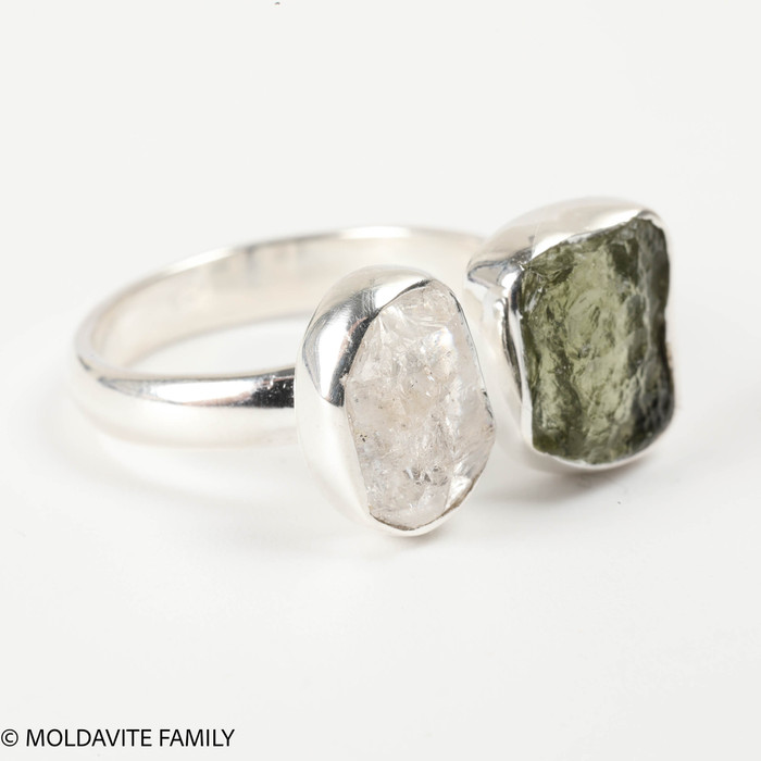 RING - RAW MOLDAVITE & HERKIMER DIAMOND - SIZE 6.5 (MSR169I043)