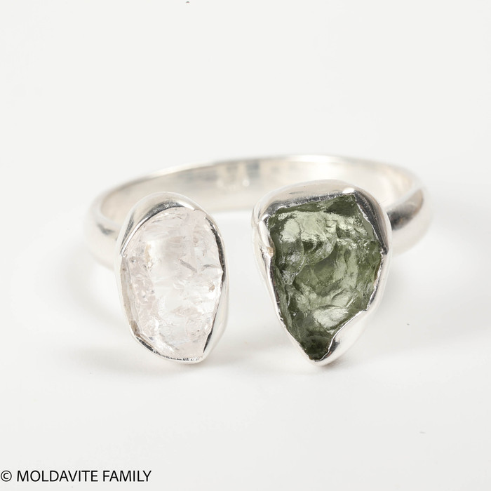 RING - RAW MOLDAVITE & HERKIMER DIAMOND - SIZE 8.5 (MSR169I046)