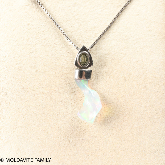 STERLING SILVER PENDANT - MOLDAVITE & OPAL (MSP0195I063)