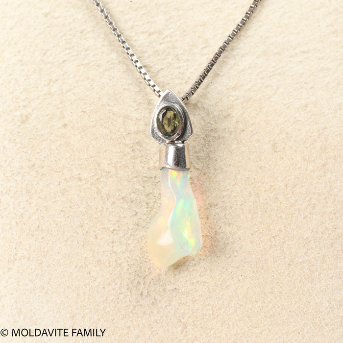 STERLING SILVER PENDANT - MOLDAVITE & OPAL (MSP0195I064)