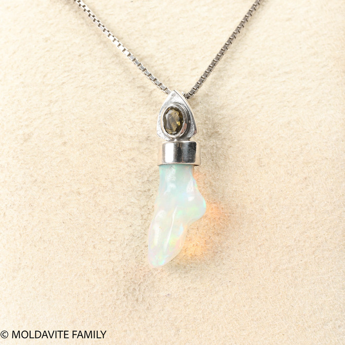 STERLING SILVER PENDANT - MOLDAVITE & OPAL (MSP0195I065)