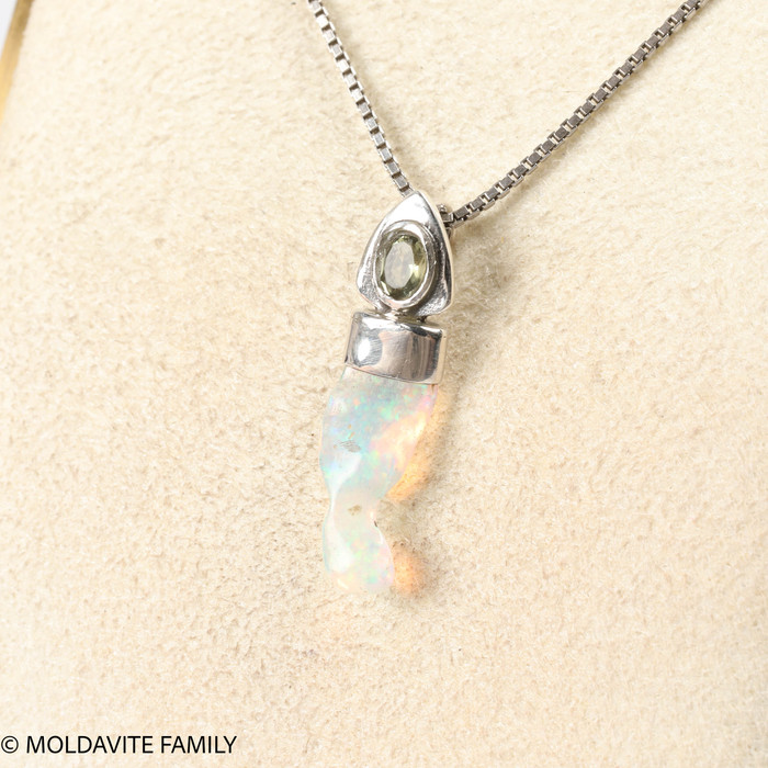 STERLING SILVER PENDANT - MOLDAVITE & OPAL (MSP0195I066)