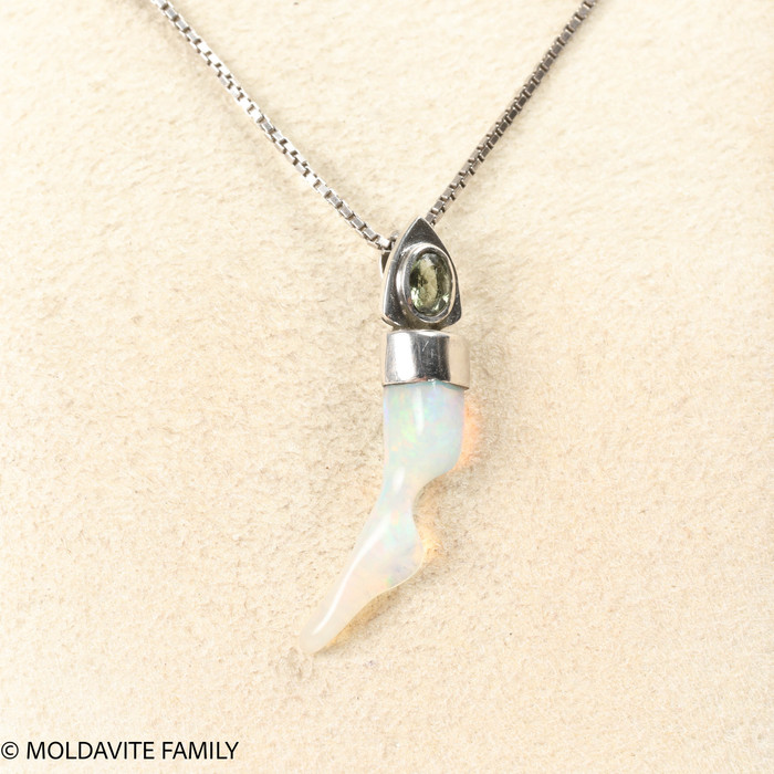 STERLING SILVER PENDANT - MOLDAVITE & OPAL (MSP0195I067)