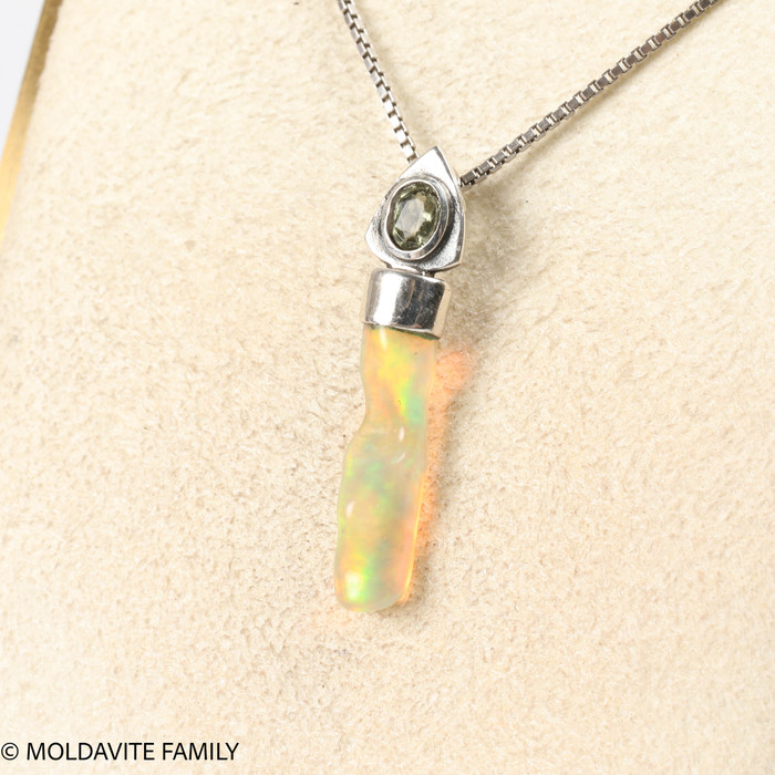 STERLING SILVER PENDANT - MOLDAVITE & OPAL (MSP0195I073)