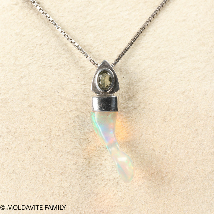 STERLING SILVER PENDANT - MOLDAVITE & OPAL (MSP0195I081)