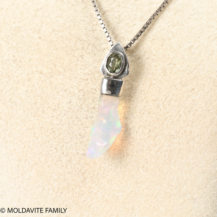 STERLING SILVER PENDANT - MOLDAVITE & OPAL (MSP0195I086)