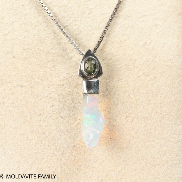 STERLING SILVER PENDANT - MOLDAVITE & OPAL (MSP0195I086)