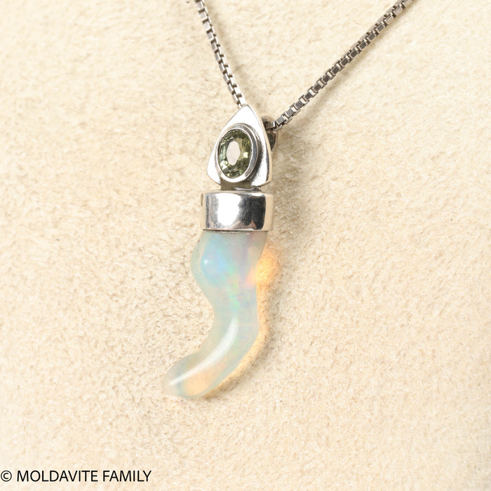 STERLING SILVER PENDANT - MOLDAVITE & OPAL (MSP0195I090)