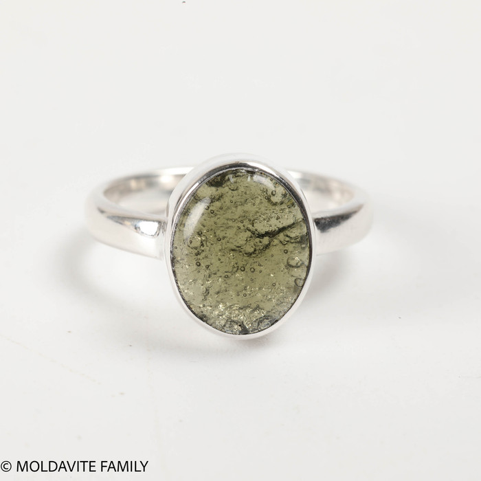 STERLING SILVER RING - MOLDAVITE CABOCHON - SIZE 4 (MSR181I042)