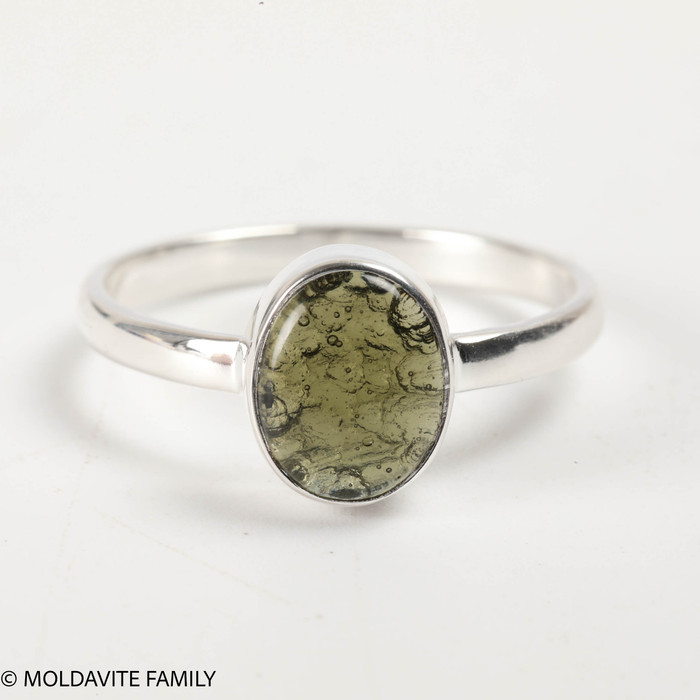 STERLING SILVER RING - MOLDAVITE CABOCHON - SIZE 11 (MSR181I048)