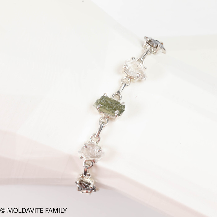 Sterling Silver Bracelet - Moldavite, Herkimer, Meteorite (MSB031)
