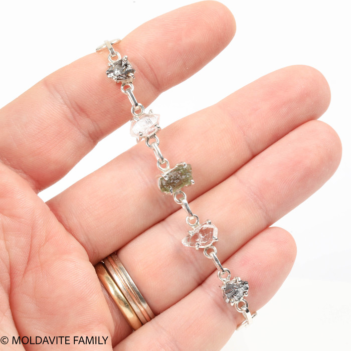 Sterling Silver Bracelet - Moldavite, Herkimer, Meteorite (MSB031)