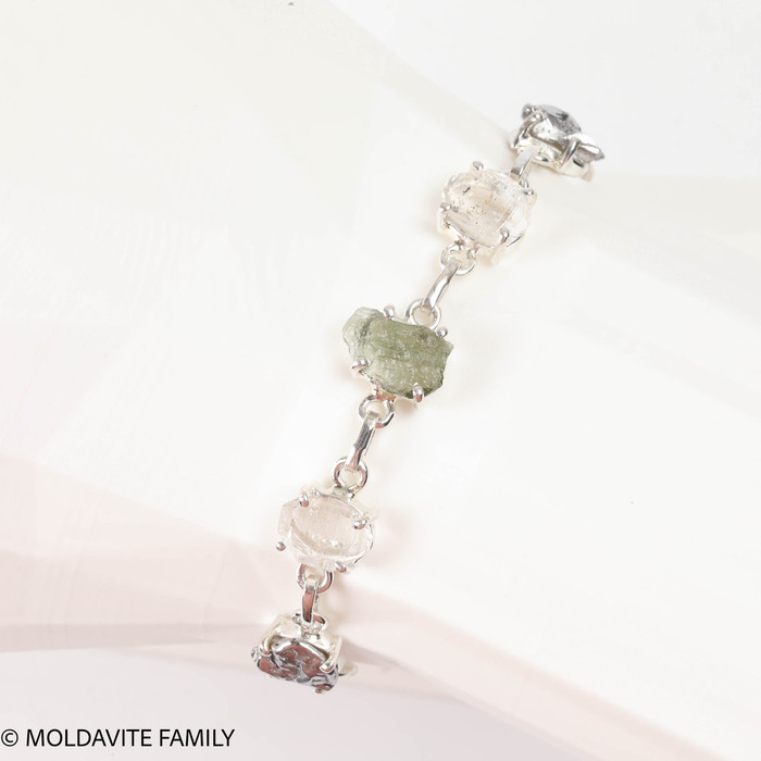 Sterling Silver Bracelet - Moldavite, Herkimer, Meteorite (MSB035)