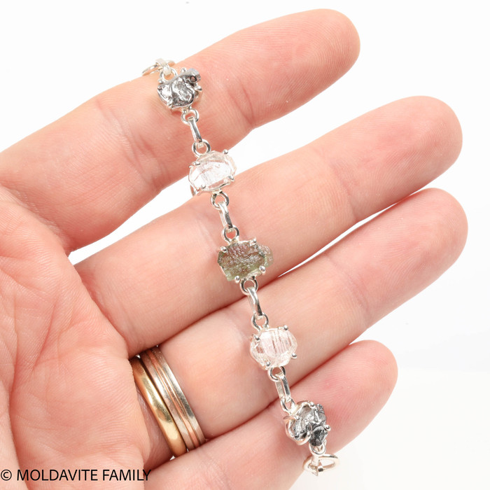 Sterling Silver Bracelet - Moldavite, Herkimer, Meteorite (MSB035)