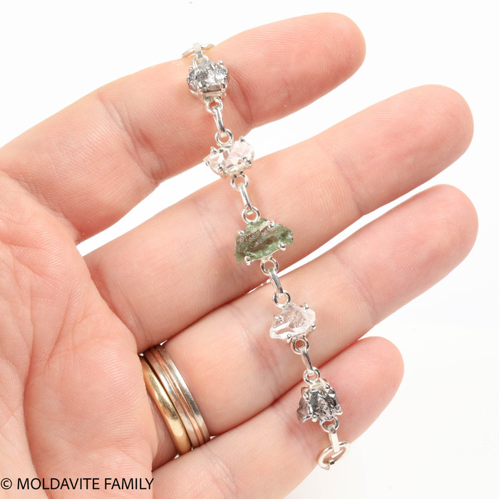 Sterling Silver Bracelet - Moldavite, Herkimer, Meteorite (MSB036)
