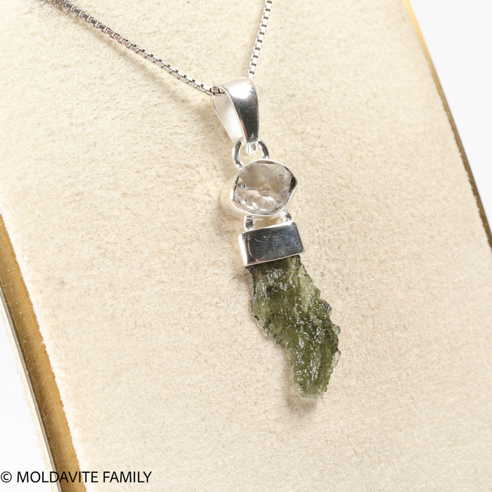 STERLING SILVER PENDANT - MOLDAVITE & HERKIMER DIAMOND (MSP0255I001)