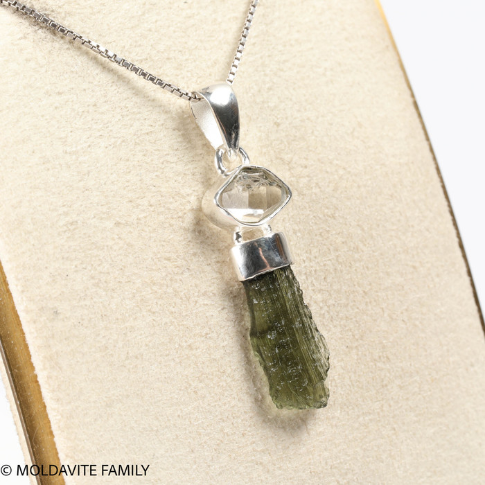 STERLING SILVER PENDANT - MOLDAVITE & HERKIMER DIAMOND (MSP0255I002)
