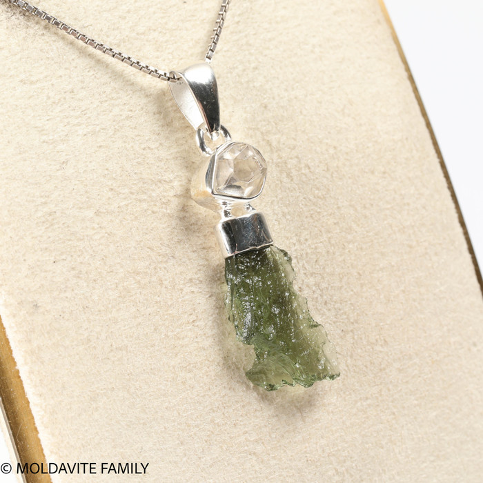 STERLING SILVER PENDANT - MOLDAVITE & HERKIMER DIAMOND (MSP0255I005)
