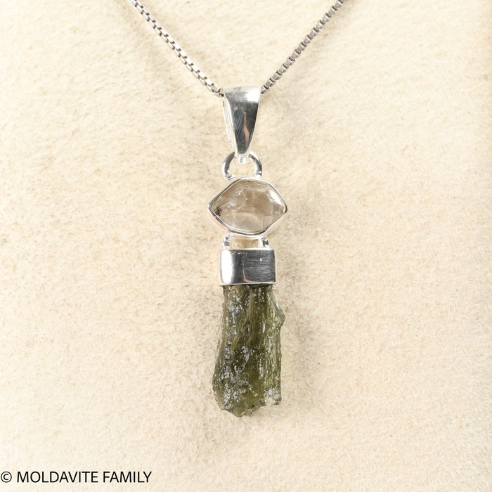 STERLING SILVER PENDANT - MOLDAVITE & HERKIMER DIAMOND (MSP0255I007)