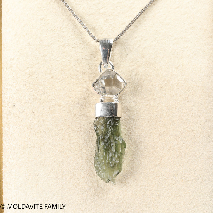 STERLING SILVER PENDANT - MOLDAVITE & HERKIMER DIAMOND (MSP0255I010)