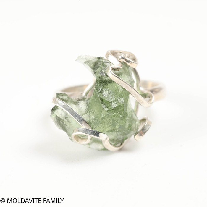 STERLING SILVER RING - RAW MOLDAVITE - SIZE 5 (MSR187I004)