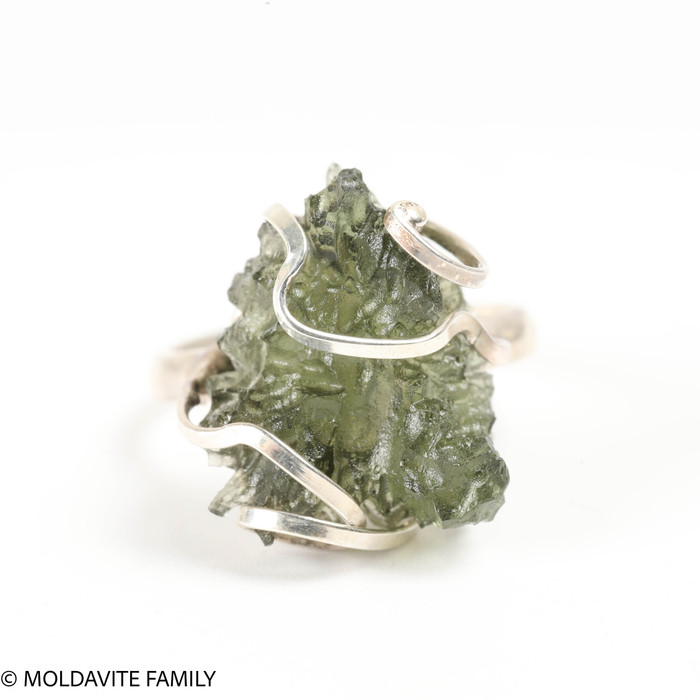 STERLING SILVER RING - RAW MOLDAVITE - SIZE 6 (MSR187I007)