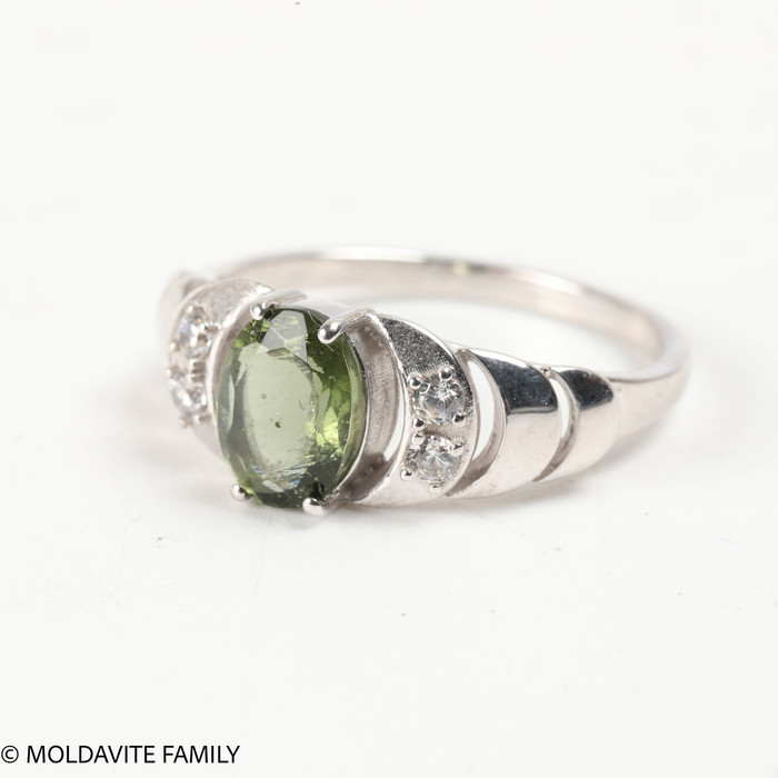 Sterling Silver Ring - Moldavite & CZ (MSR192)
