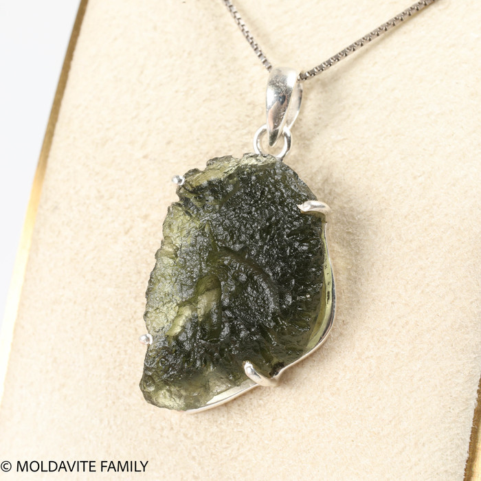 RAW MOLDAVITE PENDANT - STERLING SILVER - 6.67g (MSP0257I002)