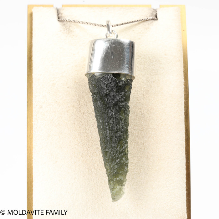 RAW MOLDAVITE PENDANT - STERLING SILVER - 13.62g (MSP0235I025)