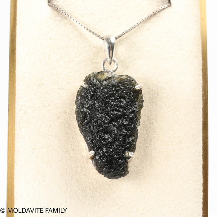 RAW MOLDAVITE PENDANT - STERLING SILVER - 8.42g (MSP0257I008)