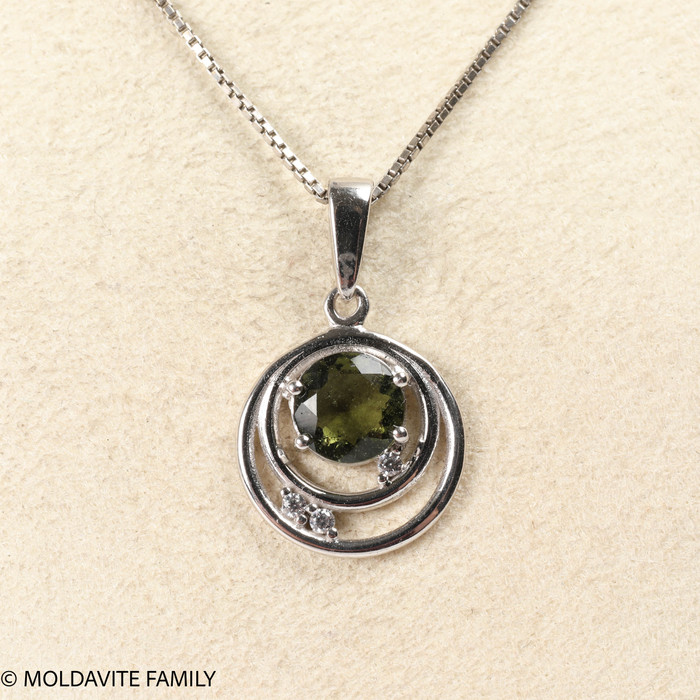 STERLING SILVER PENDANT WITH MOLDAVITE AND CZ(MSP0258)