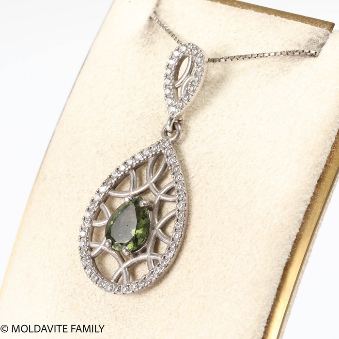 STERLING SILVER PENDANT WITH MOLDAVITE AND CZ (MSP0260)