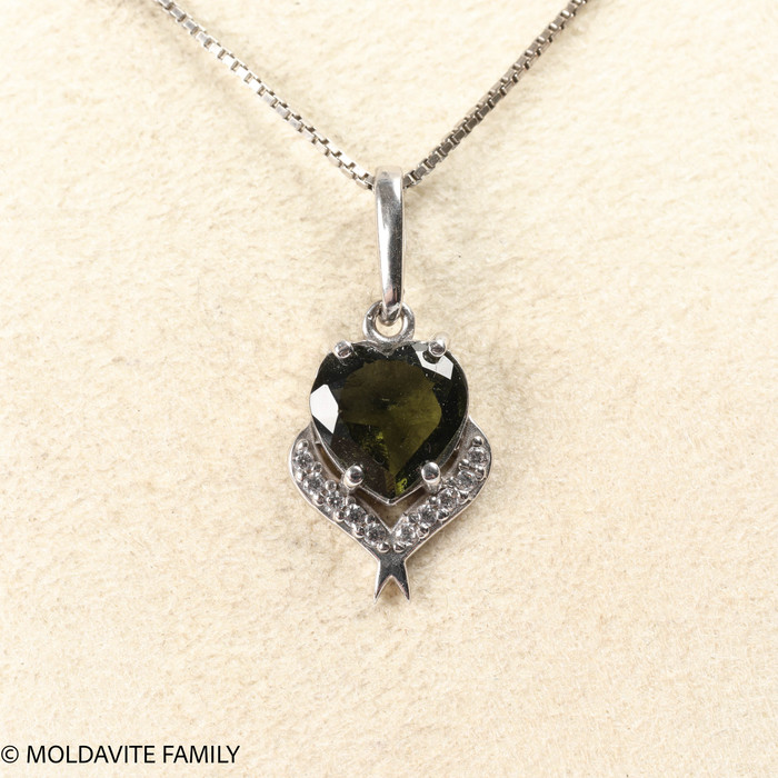 STERLING SILVER PENDANT WITH MOLDAVITE AND CZ (MSP0261)