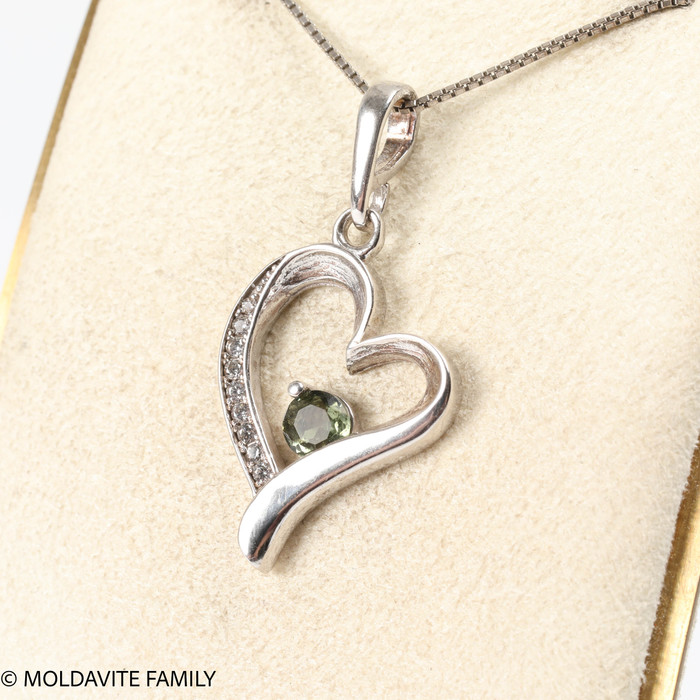 STERLING SILVER PENDANT WITH MOLDAVITE AND CZ (MSP0262)