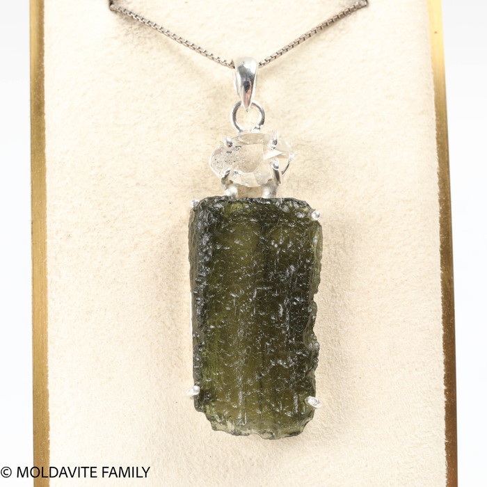 RAW MOLDAVITE & HERKIMER DIAMOND PENDANT - 8.21g (MSP0121I099)