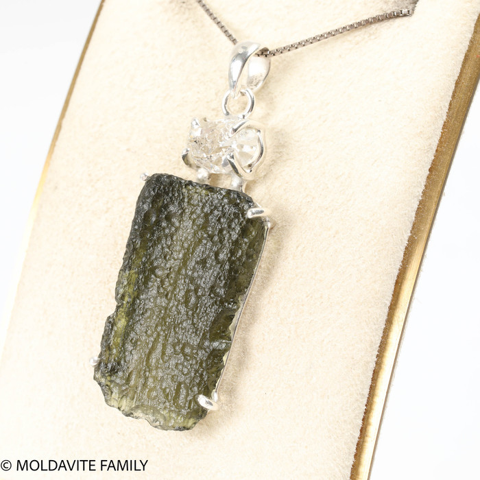 RAW MOLDAVITE & HERKIMER DIAMOND PENDANT - 8.21g (MSP0121I099)