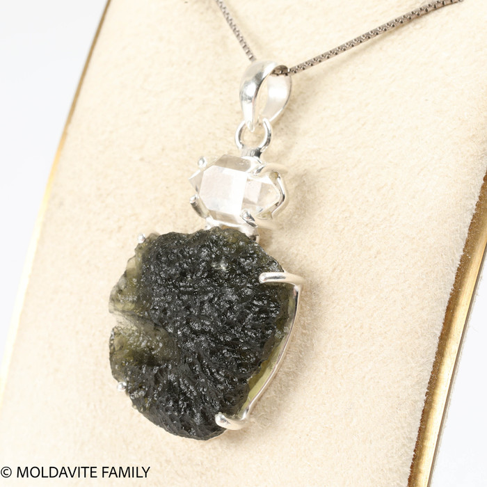 RAW MOLDAVITE & HERKIMER DIAMOND PENDANT - 8.81g (MSP0121I100)