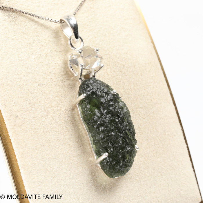 RAW MOLDAVITE & HERKIMER DIAMOND PENDANT - 8.32g (MSP0121I101)