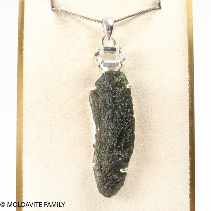 RAW MOLDAVITE & HERKIMER DIAMOND PENDANT - 8.25g (MSP0121I102)