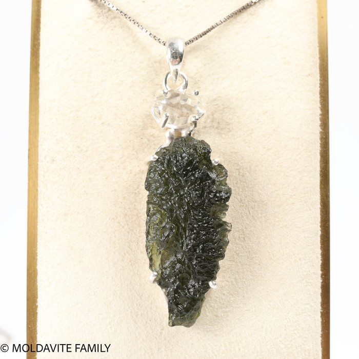 RAW MOLDAVITE & HERKIMER DIAMOND PENDANT - 8.39g (MSP0121I104)