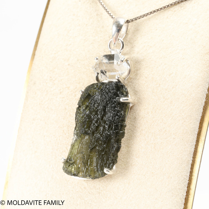 RAW MOLDAVITE & HERKIMER DIAMOND PENDANT - 7.41g (MSP0121I106)